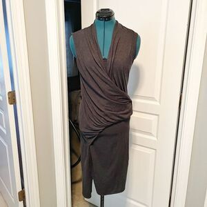 Athleta Duet Faux Wrap Cowl Neck Fitted Knit Stretch Cotton Athleisure Dress